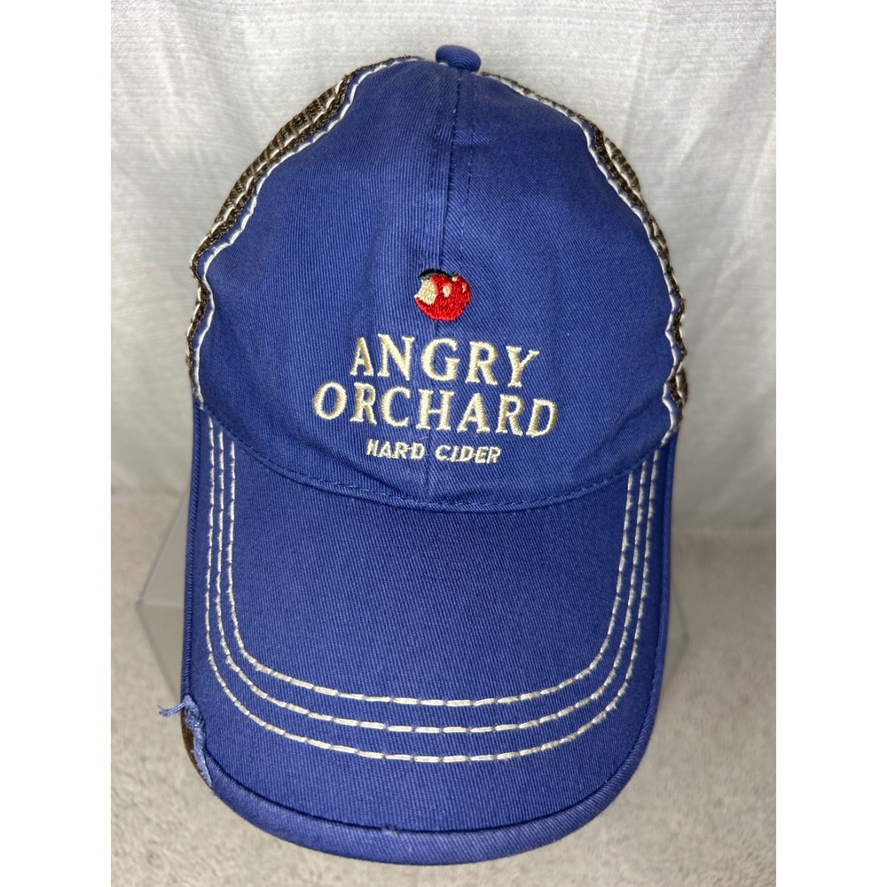 Angry Orchard Hard Cider Hat Cap Blue Brown Trucker‎ Adjustable Distressed